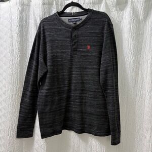 U.S. Polo Assn. Henley Shirt thermal Long Sleeve Heathered Top,‎ Size M